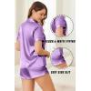 Ekouaer Silk Satin Pajamas Set Short Sleeve Pj Sets Black & White Contrast Piping Pjs Button Down Lounge Sets 2 Piece(Lavender Purple)