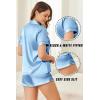 Ekouaer Silk Satin Pajamas Set Short Sleeve Pj Sets Black & White Contrast Piping Pjs Button Down Lounge Sets 2 Piece(Light Blue)