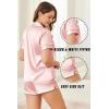 Ekouaer Silk Satin Pajamas Set Short Sleeve Pj Sets Black & White Contrast Piping Pjs Button Down Lounge Sets 2 Piece(Light Pink)