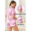 Ekouaer Silk Satin Pajamas Set Short Sleeve Pj Sets Black & White Contrast Piping Pjs Button Down Lounge Sets 2 Piece(Light Rose)