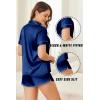 Ekouaer Silk Satin Pajamas Set Short Sleeve Pj Sets Black & White Contrast Piping Pjs Button Down Lounge Sets 2 Piece(Navy Blue)