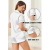 Ekouaer Silk Satin Pajamas Set Short Sleeve Pj Sets Black & White Contrast Piping Pjs Button Down Lounge Sets 2 Piece(White)