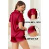 Ekouaer Silk Satin Pajamas Set Short Sleeve Pj Sets Black & White Contrast Piping Pjs Button Down Lounge Sets 2 Piece(Wine Red)