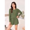 Ekouaer Waffle Knit Pajama Sets for Women Solid Lounge Sets Long Sleeve Top and Shorts Pjs S-XXL(Green)