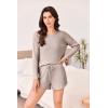 Ekouaer Waffle Knit Pajama Sets for Women Solid Lounge Sets Long Sleeve Top and Shorts Pjs S-XXL(Light Khaki)
