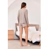 Ekouaer Waffle Knit Pajama Sets for Women Solid Lounge Sets Long Sleeve Top and Shorts Pjs S-XXL(Light Khaki)