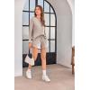 Ekouaer Waffle Knit Pajama Sets for Women Solid Lounge Sets Long Sleeve Top and Shorts Pjs S-XXL(Light Khaki)