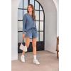 Ekouaer Waffle Knit Pajama Sets for Women Solid Lounge Sets Long Sleeve Top and Shorts Pjs S-XXL(Navy Blue)