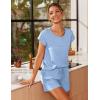 Ekouaer Women 2 Piece Pajamas Set Short Sleeve Comfy Lounge Set Round Neck Tops and Shorts Pjs with Pockets(Blue)