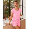 Ekouaer Women 2 Piece Pajamas Set Short Sleeve Comfy Lounge Set Round Neck Tops and Shorts Pjs with Pockets(Pink)
