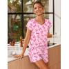 Ekouaer Women 2 Piece Pajamas Set Short Sleeve Comfy Lounge Set Round Neck Tops and Shorts Pjs with Pockets(Pink Bow)