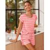 Ekouaer Women 2 Piece Pajamas Set Short Sleeve Comfy Lounge Set Round Neck Tops and Shorts Pjs with Pockets(Pink Stripe)