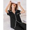 Ekouaer Women Pajamas Button Down Notch Collar Soft Short Sleeve Pjs with Long Pant Lounge Set(Black)