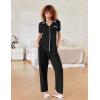 Ekouaer Women Pajamas Button Down Notch Collar Soft Short Sleeve Pjs with Long Pant Lounge Set(Black)