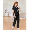 Ekouaer Women Pajamas Button Down Notch Collar Soft Short Sleeve Pjs with Long Pant Lounge Set(Black)