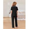 Ekouaer Women Pajamas Button Down Notch Collar Soft Short Sleeve Pjs with Long Pant Lounge Set(Black)