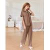 Ekouaer Women Pajamas Button Down Notch Collar Soft Short Sleeve Pjs with Long Pant Lounge Set(Brown)