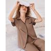 Ekouaer Women Pajamas Button Down Notch Collar Soft Short Sleeve Pjs with Long Pant Lounge Set(Brown)