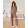 Ekouaer Women Pajamas Button Down Notch Collar Soft Short Sleeve Pjs with Long Pant Lounge Set(Brown)