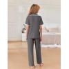 Ekouaer Women Pajamas Button Down Notch Collar Soft Short Sleeve Pjs with Long Pant Lounge Set(Dark Gray)