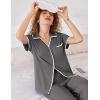 Ekouaer Women Pajamas Button Down Notch Collar Soft Short Sleeve Pjs with Long Pant Lounge Set(Dark Gray)