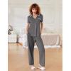 Ekouaer Women Pajamas Button Down Notch Collar Soft Short Sleeve Pjs with Long Pant Lounge Set(Dark Gray)
