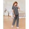Ekouaer Women Pajamas Button Down Notch Collar Soft Short Sleeve Pjs with Long Pant Lounge Set(Dark Gray)