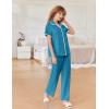 Ekouaer Women Pajamas Button Down Notch Collar Soft Short Sleeve Pjs with Long Pant Lounge Set(Green)