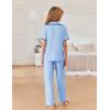 Ekouaer Women Pajamas Button Down Notch Collar Soft Short Sleeve Pjs with Long Pant Lounge Set(Light Blue)