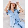 Ekouaer Women Pajamas Button Down Notch Collar Soft Short Sleeve Pjs with Long Pant Lounge Set(Light Blue)