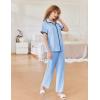 Ekouaer Women Pajamas Button Down Notch Collar Soft Short Sleeve Pjs with Long Pant Lounge Set(Light Blue)