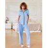 Ekouaer Women Pajamas Button Down Notch Collar Soft Short Sleeve Pjs with Long Pant Lounge Set(Light Blue)