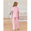 Ekouaer Women Pajamas Button Down Notch Collar Soft Short Sleeve Pjs with Long Pant Lounge Set(Light Pink)