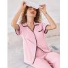 Ekouaer Women Pajamas Button Down Notch Collar Soft Short Sleeve Pjs with Long Pant Lounge Set(Light Pink)