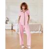 Ekouaer Women Pajamas Button Down Notch Collar Soft Short Sleeve Pjs with Long Pant Lounge Set(Light Pink)