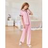 Ekouaer Women Pajamas Button Down Notch Collar Soft Short Sleeve Pjs with Long Pant Lounge Set(Light Pink)