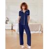 Ekouaer Women Pajamas Button Down Notch Collar Soft Short Sleeve Pjs with Long Pant Lounge Set(Navy Blue)