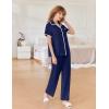 Ekouaer Women Pajamas Button Down Notch Collar Soft Short Sleeve Pjs with Long Pant Lounge Set(Navy Blue)
