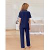 Ekouaer Women Pajamas Button Down Notch Collar Soft Short Sleeve Pjs with Long Pant Lounge Set(Navy Blue)
