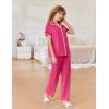 Ekouaer Women Pajamas Button Down Notch Collar Soft Short Sleeve Pjs with Long Pant Lounge Set(Pink)
