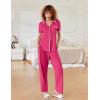 Ekouaer Women Pajamas Button Down Notch Collar Soft Short Sleeve Pjs with Long Pant Lounge Set(Pink)