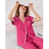 Ekouaer Women Pajamas Button Down Notch Collar Soft Short Sleeve Pjs with Long Pant Lounge Set(Pink)