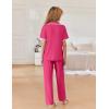 Ekouaer Women Pajamas Button Down Notch Collar Soft Short Sleeve Pjs with Long Pant Lounge Set(Pink)