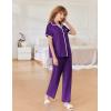 Ekouaer Women Pajamas Button Down Notch Collar Soft Short Sleeve Pjs with Long Pant Lounge Set(Purple)