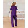 Ekouaer Women Pajamas Button Down Notch Collar Soft Short Sleeve Pjs with Long Pant Lounge Set(Purple)