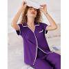 Ekouaer Women Pajamas Button Down Notch Collar Soft Short Sleeve Pjs with Long Pant Lounge Set(Purple)