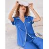 Ekouaer Women Pajamas Button Down Notch Collar Soft Short Sleeve Pjs with Long Pant Lounge Set(Royal Blue)