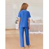 Ekouaer Women Pajamas Button Down Notch Collar Soft Short Sleeve Pjs with Long Pant Lounge Set(Royal Blue)