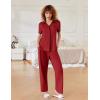 Ekouaer Women Pajamas Button Down Notch Collar Soft Short Sleeve Pjs with Long Pant Lounge Set(Wine Red)
