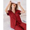 Ekouaer Women Pajamas Button Down Notch Collar Soft Short Sleeve Pjs with Long Pant Lounge Set(Wine Red)